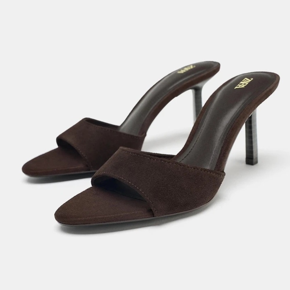 Zara split leather suede heeled Women's Sandals sz 8